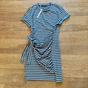 NWT Merokeety gray white tie waist knee length T-shirt shift dress size L b26